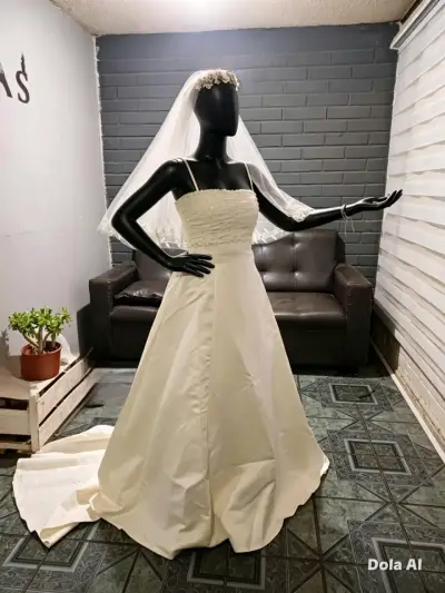 Vestido de novia elegante talla 40 + velo + corona - miniatura 1