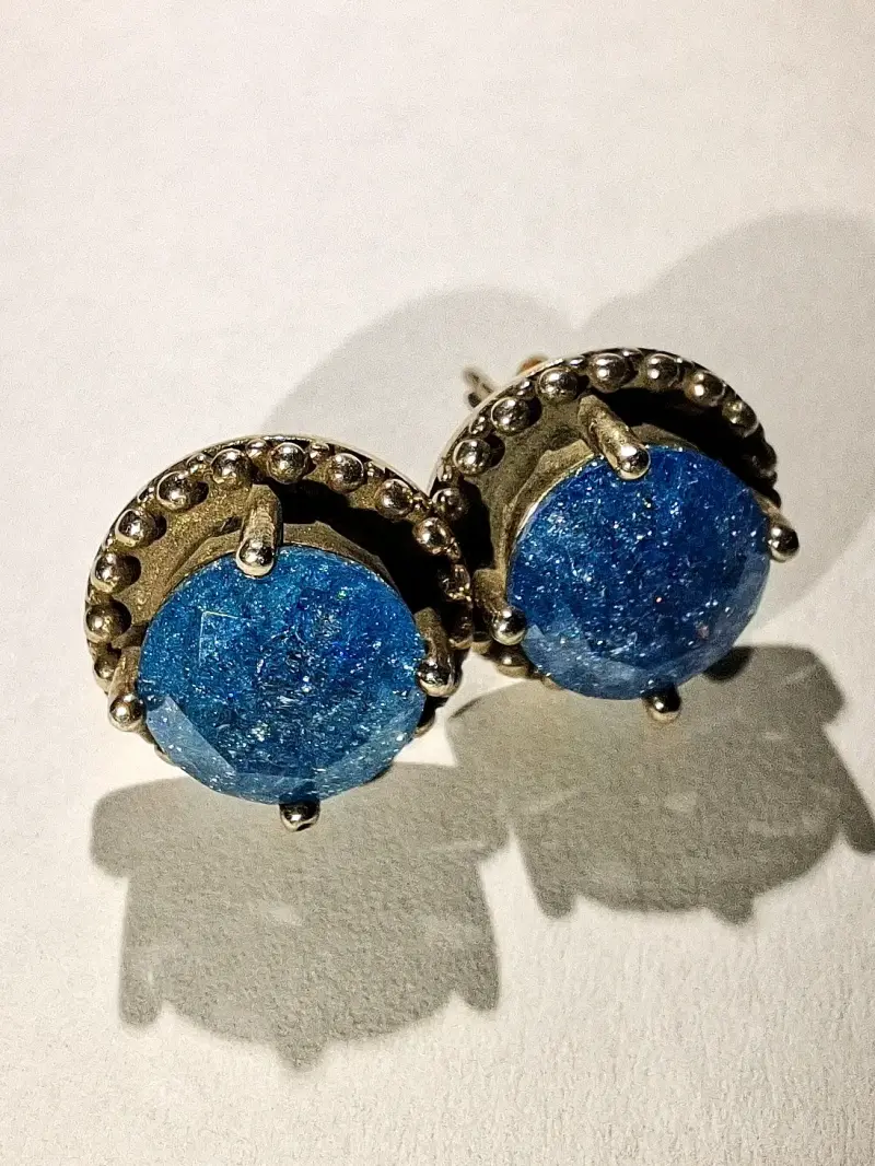 Aros de Plata 925 con Piedra Azul