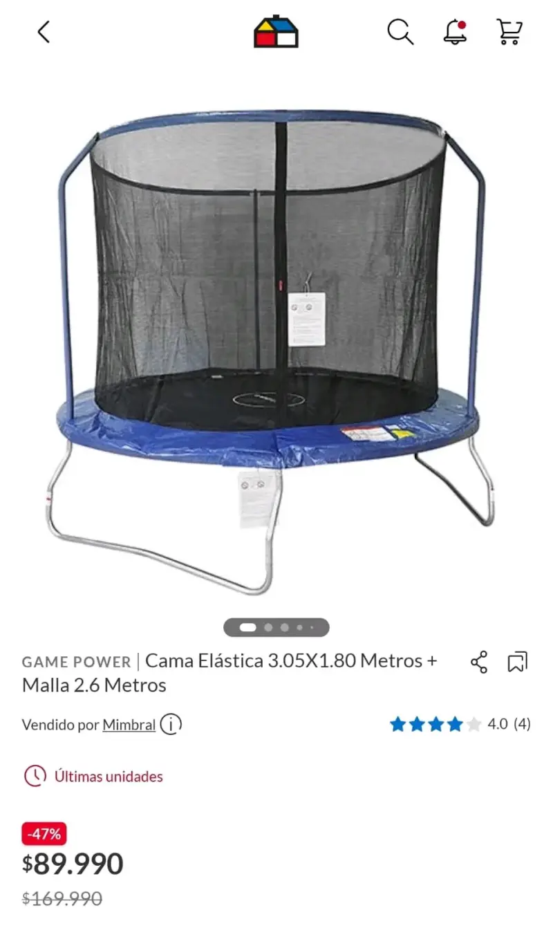 Cama elástica azul con red - 3