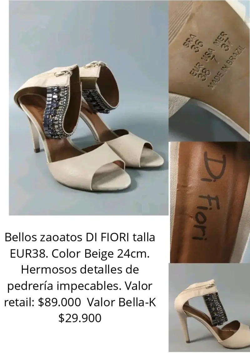 Zapatos DI FIORI beige con pedrería 24cm
