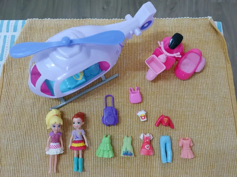 Set de muñecas con helicóptero y moto polly pocket - 1