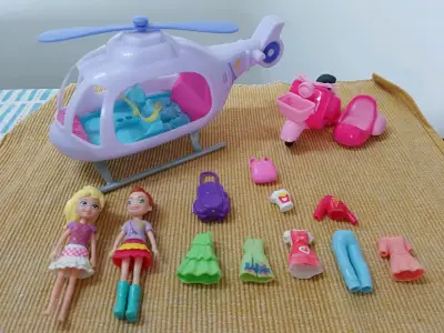 Set de muñecas con helicóptero y moto polly pocket - miniatura 2