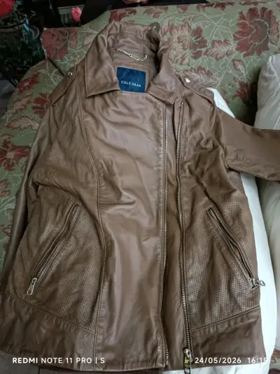 Chaqueta de cuero marrón 100% cuero,liviano. - miniatura 1