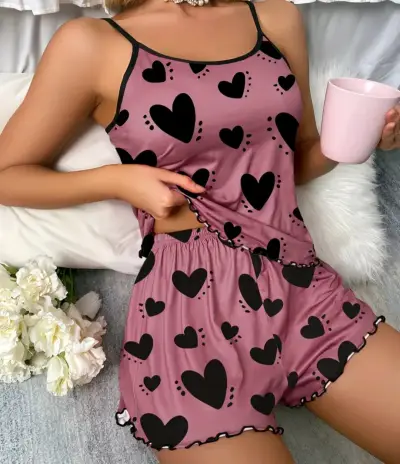 Pijama rosa con corazones talla XL - miniatura 2