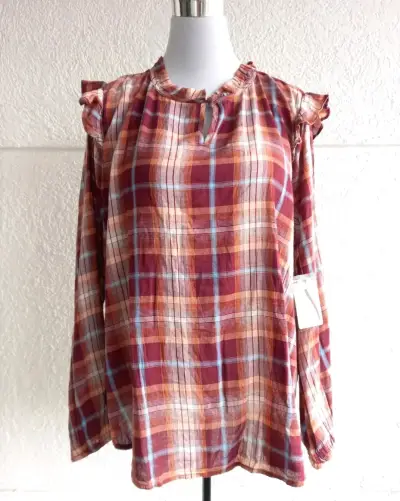 Blusa cuadriculada naranja y rojo - miniatura 1