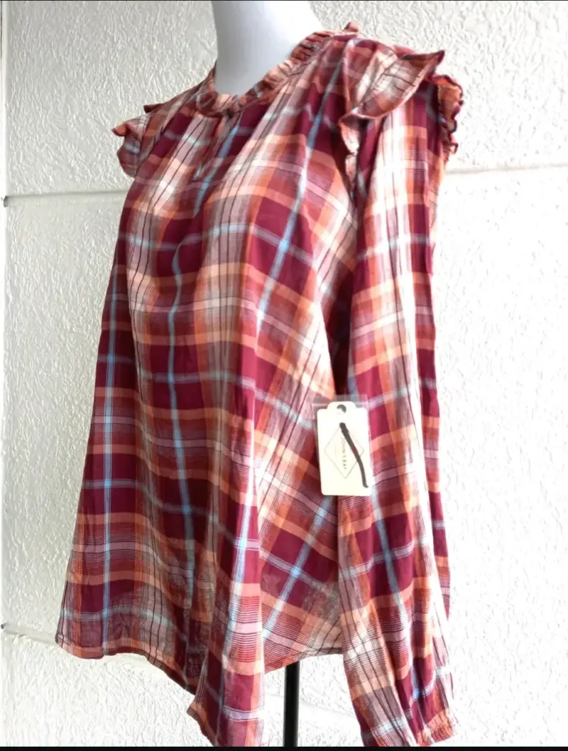 Blusa cuadriculada naranja y rojo - 2