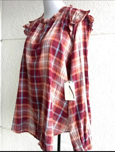 Blusa cuadriculada naranja y rojo - miniatura 2