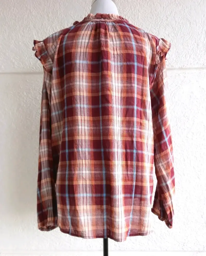 Blusa cuadriculada naranja y rojo - 4