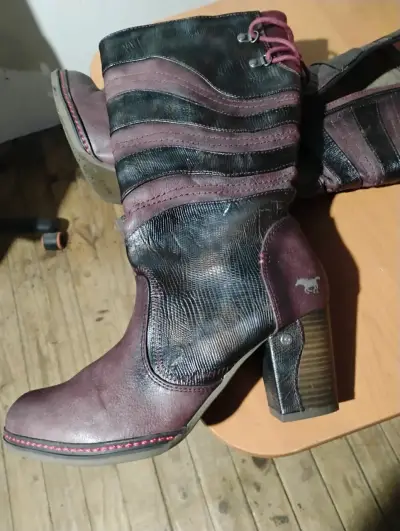 Botas altas de cuero burdeo - miniatura 4