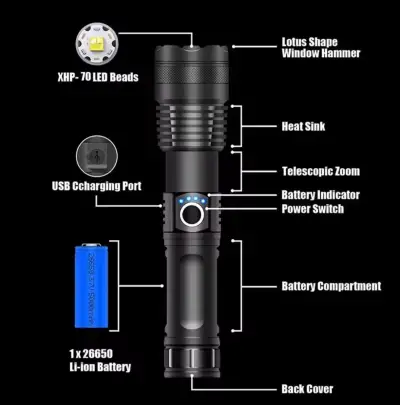 Linterna Táctica LED recargable 1000 Lumenes - miniatura 3