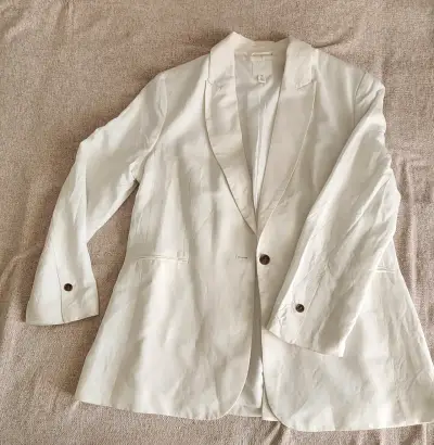 Blazer blanco elegante (estilo tela Lino) - miniatura 2