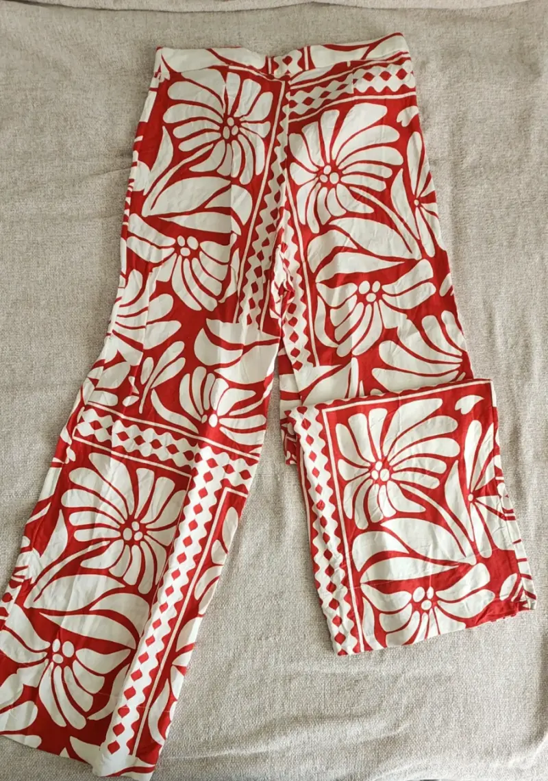 Pantalon lino blanco y rojo - 2