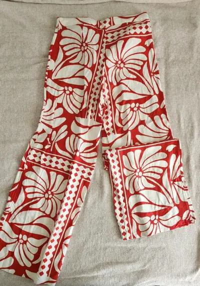 Pantalon lino blanco y rojo - miniatura 2