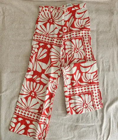 Pantalon lino blanco y rojo - miniatura 3