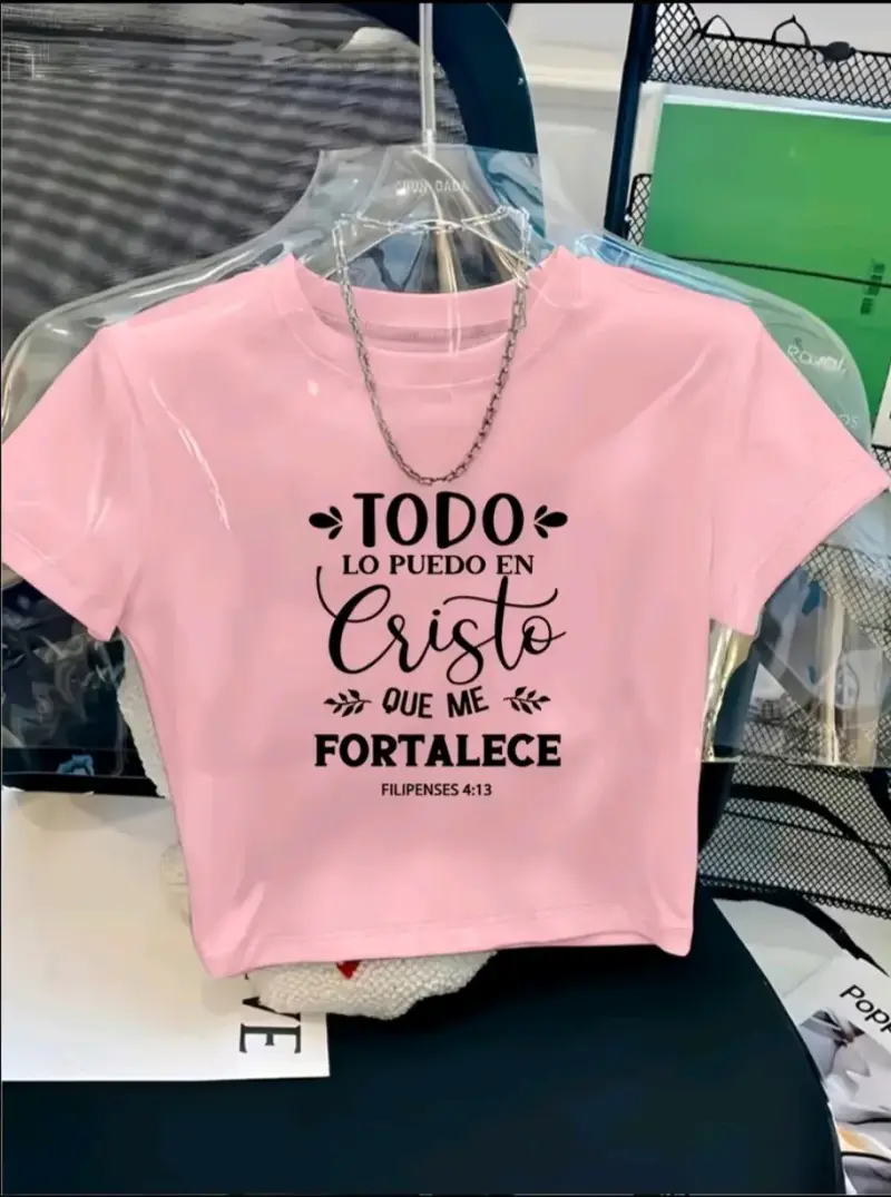 Polera rosada con mensaje cristiano - 1
