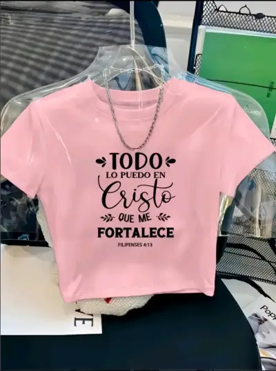Polera rosada con mensaje cristiano - miniatura 1