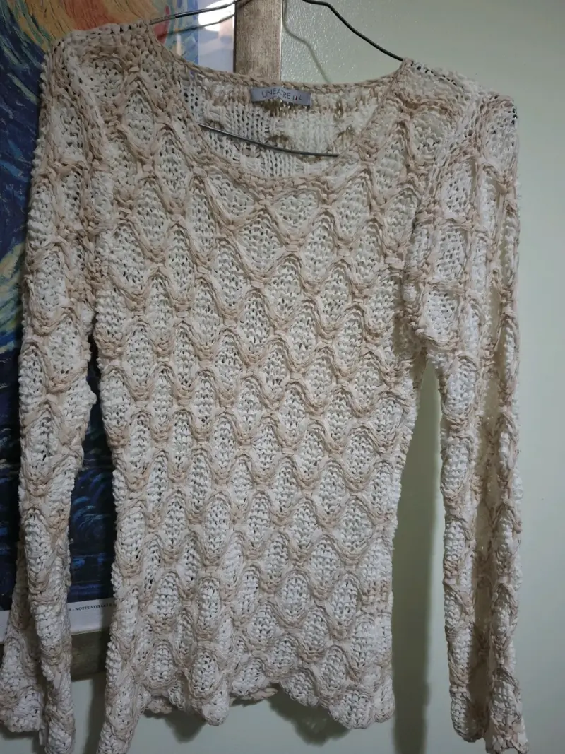 Suéter tejido beige calado - 1
