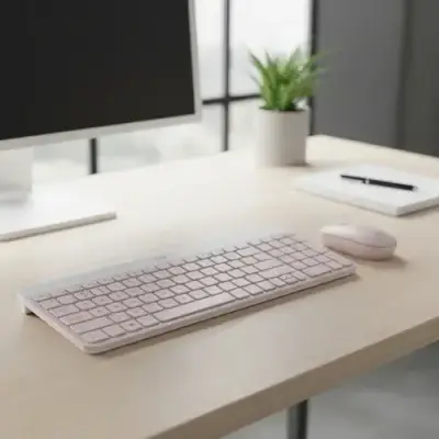 Teclado y mouse USB rosa Logitech - miniatura 1