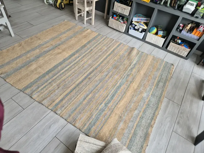 Alfombra rayas beige y gris - 1