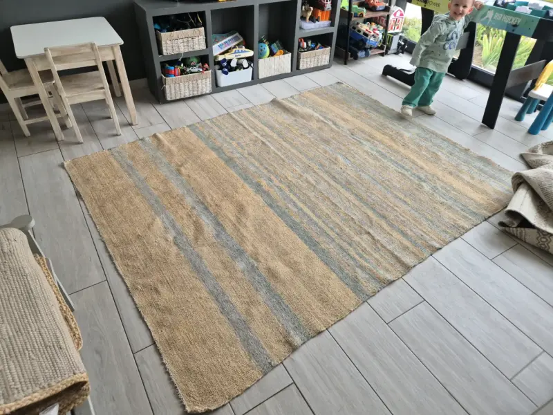 Alfombra rayas beige y gris - 3