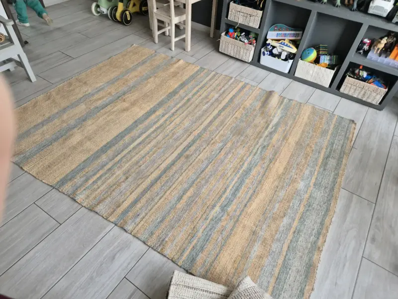 Alfombra rayas beige y gris - 4