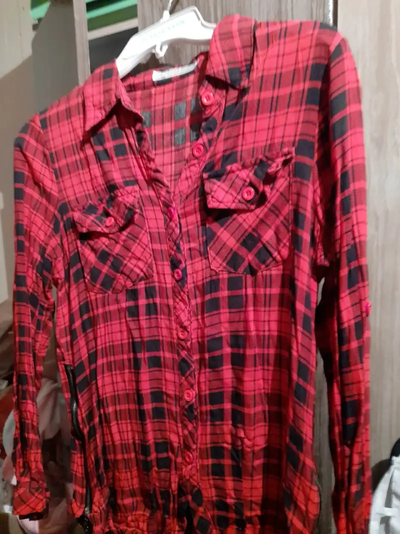 Camisa escocesa roja para mujer - 1