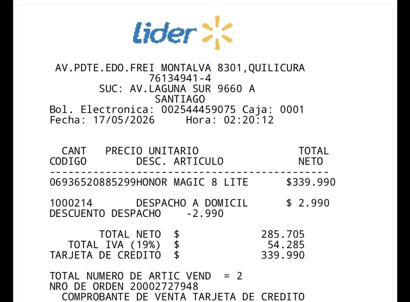 Honor Magic8 Lite (nuevo) comprado el 17 de mayo - 2