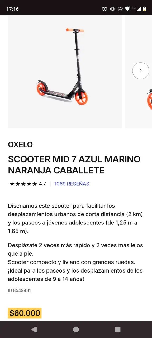 Scooter plegable con ruedas naranjas oxelo - 4