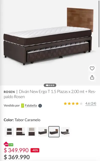 Diván Rosen 1.5 plazas con respaldo - miniatura 1