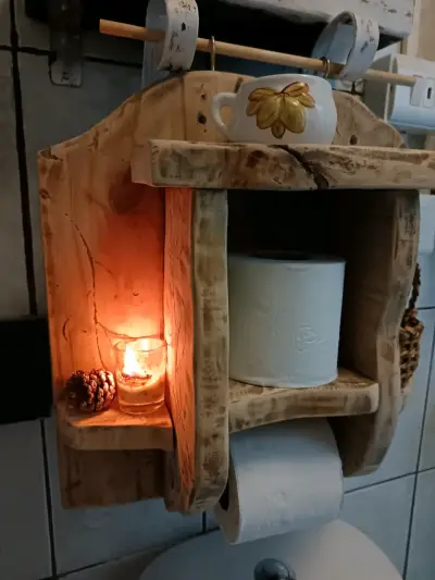 Estante rústico de baño en madera - miniatura 1
