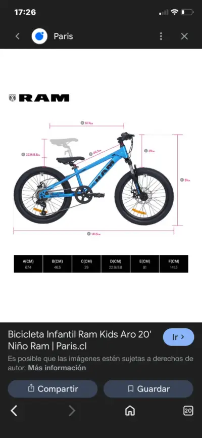 Bicicleta Infantil Ram Aro 20" - miniatura 1