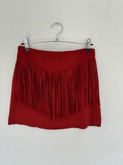 Falda de Gamuza roja con flecos - miniatura 1