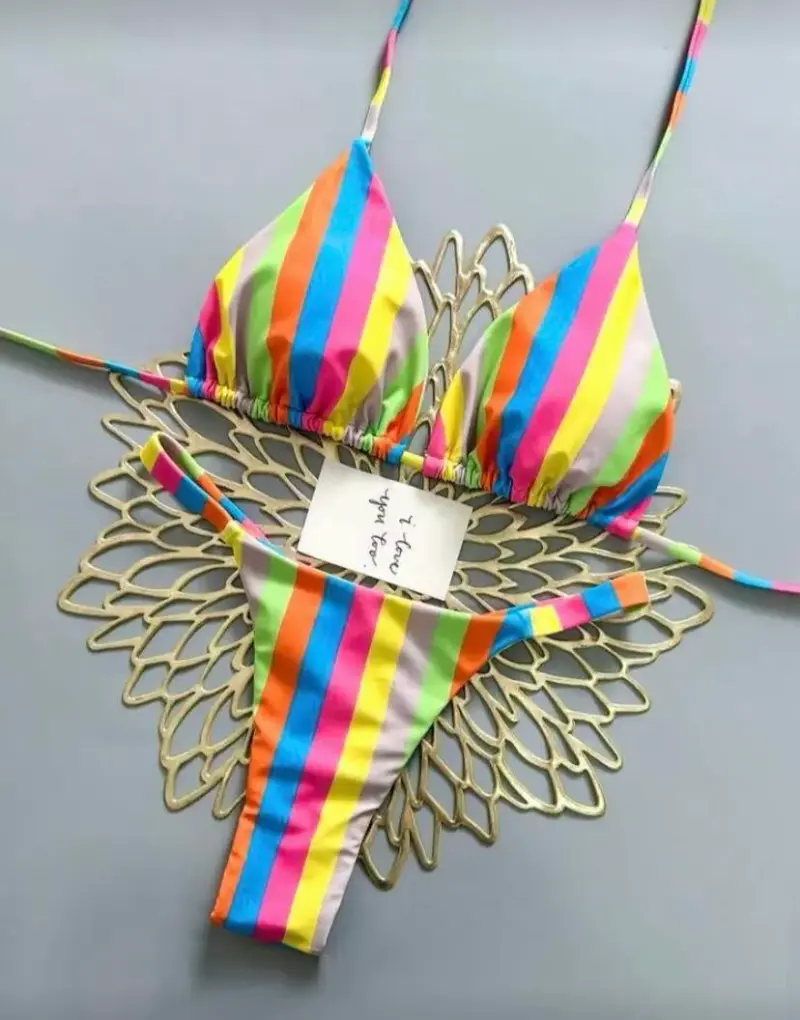 Bikini rayado multicolor talla S - 1