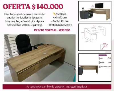 Escritorio grande en excelente estado + silla - miniatura 1