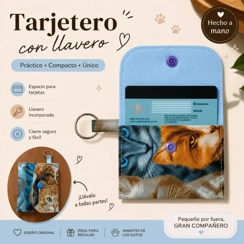 Tarjetero con llavero estampado
