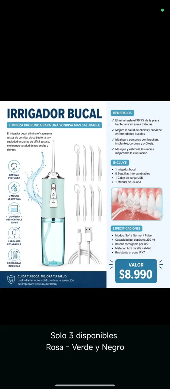 Irrigador bucal recargable