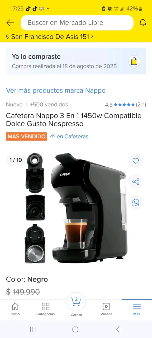 Cafetera Nappo 3 en 1 Negro - 1