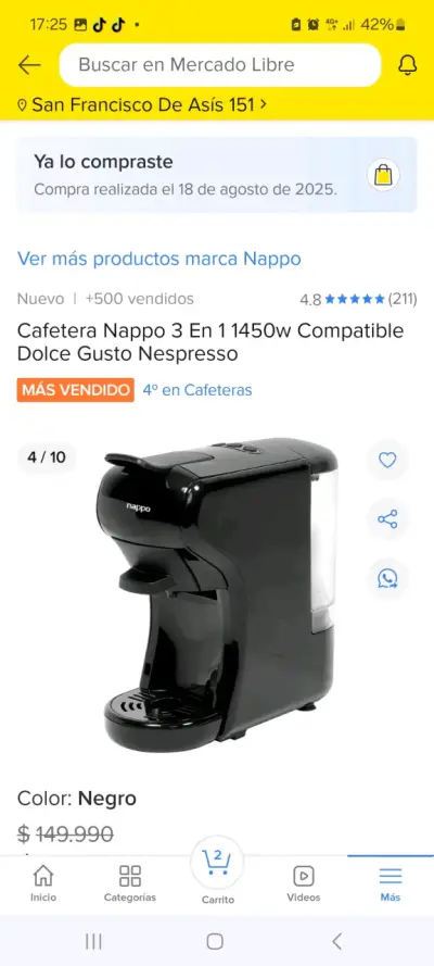Cafetera Nappo 3 en 1 Negro - miniatura 2