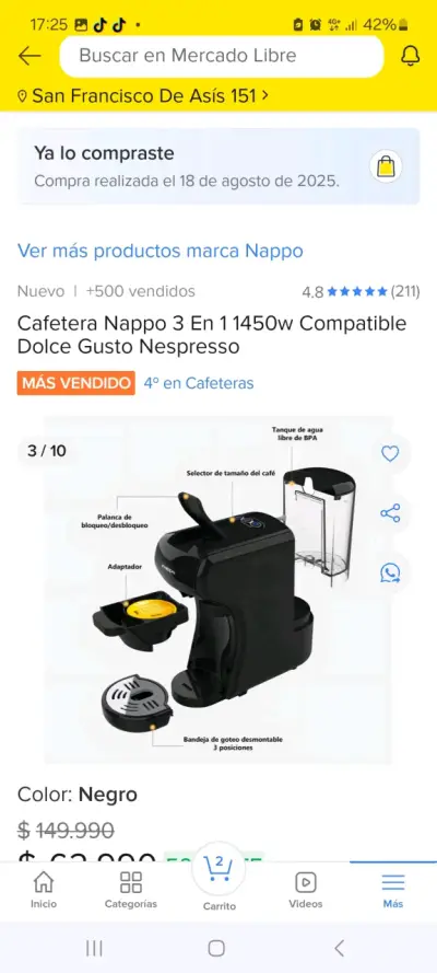Cafetera Nappo 3 en 1 Negro - miniatura 3