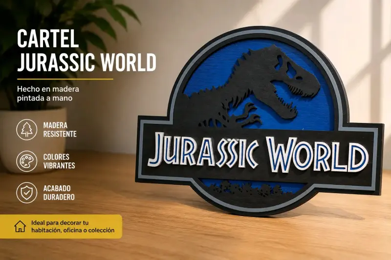 Logo Jurassic World en madera
