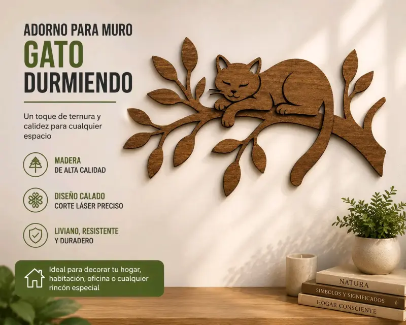 Adorno de madera gato durmiendo