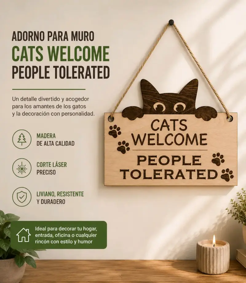 Letrero Cats Welcome de madera