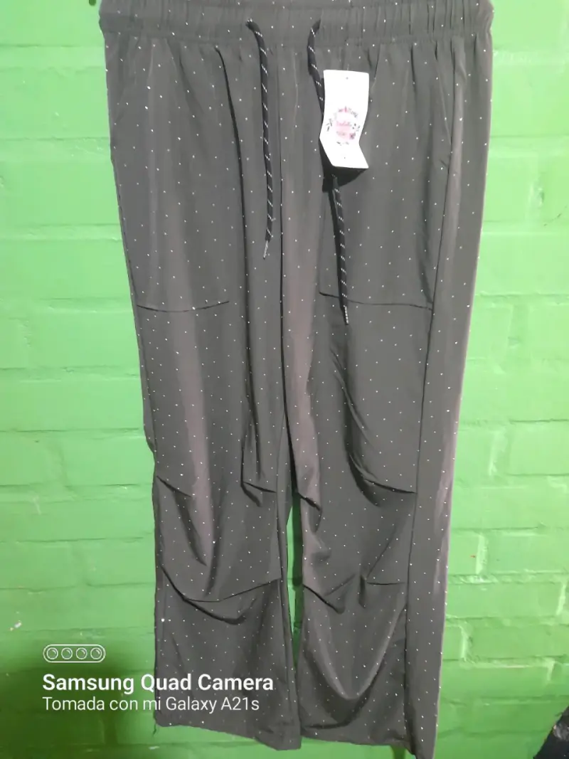 Pantalones beige con cordón y brillo - 3