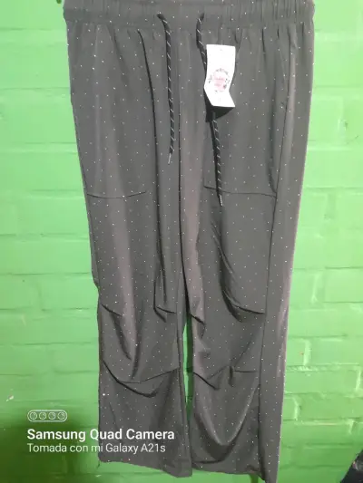 Pantalones beige con cordón y brillo - miniatura 3