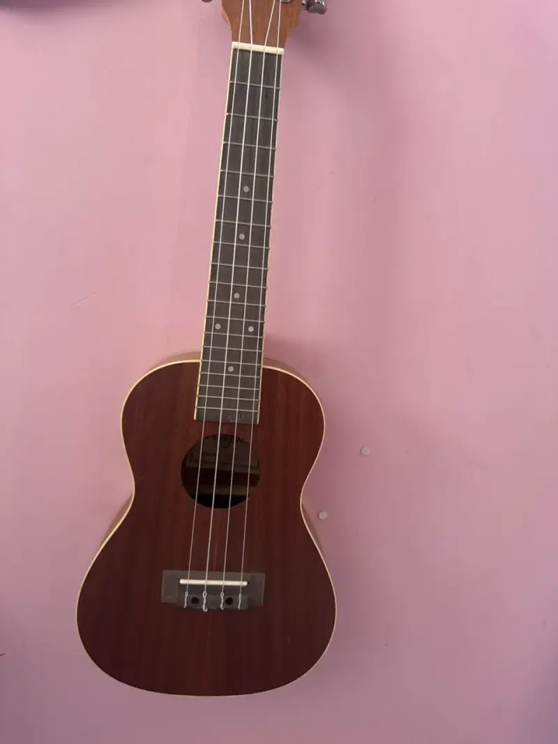 Ukulele de madera marrón