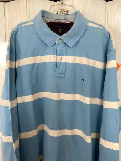 Polera polo celeste a rayas - miniatura 1