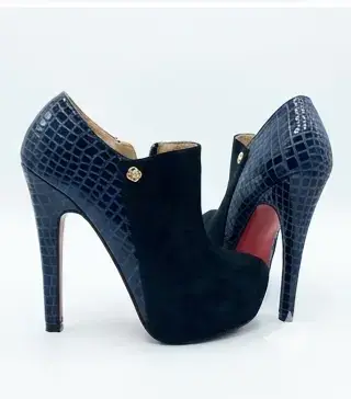Botines azul oscuro de tacón alto - miniatura 1
