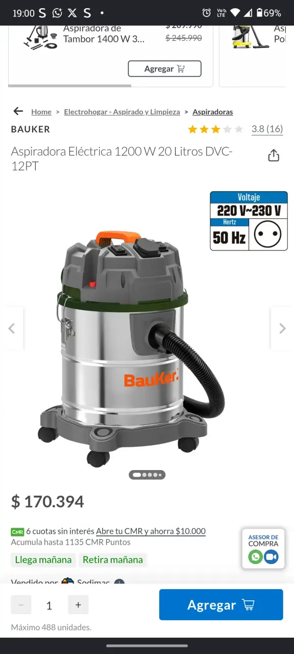 Aspiradora eléctrica BauKer 1200W - 3