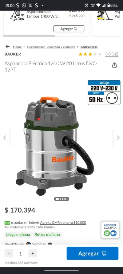 Aspiradora eléctrica BauKer 1200W - miniatura 3