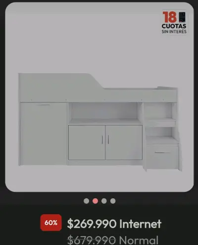 Cama alta con escritorio y estantes - miniatura 2